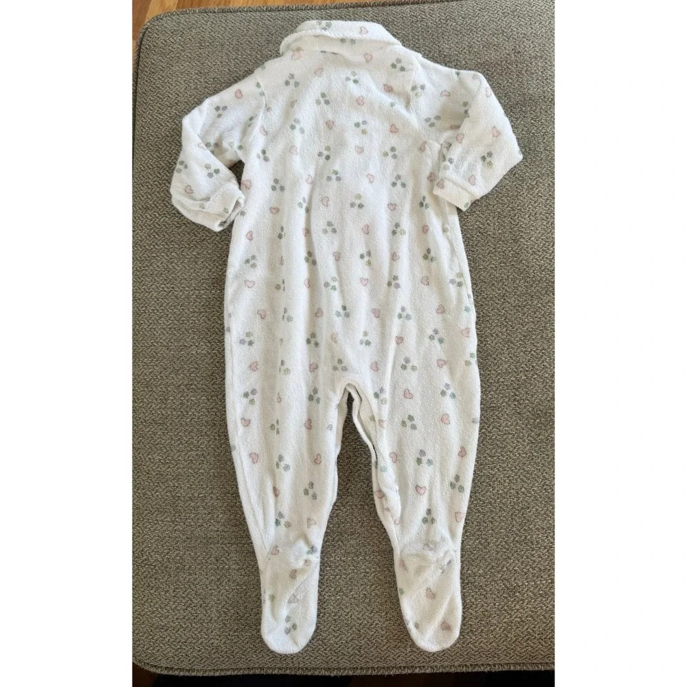 Vintage Carters Baby Girl Footed Sleeper White Heart Terrycloth 6-9M